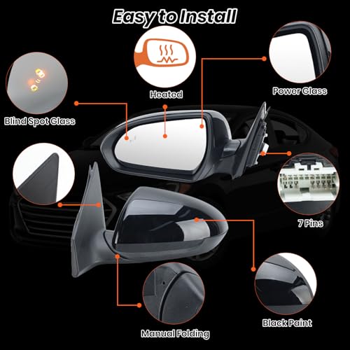 Clidr Driver Side Mirror Compatible with 2017 2018 2019 2020 Hyundai Elantra Heated Manual Folding Rear View Mirror w/Blind Spot Detection Replace 87610F3020 Black 7 Pins - Image 5