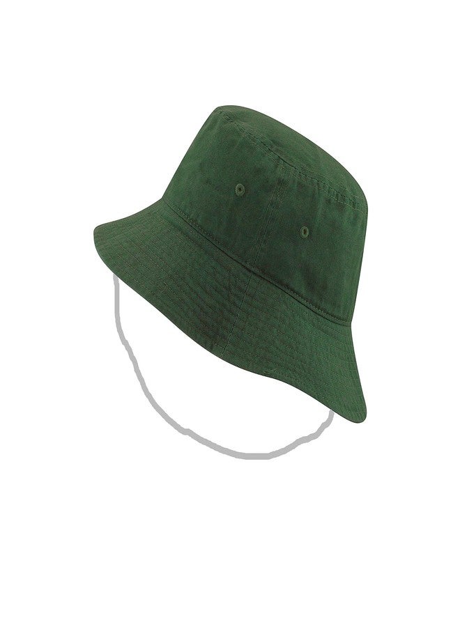 INFISPACE® Girl's Pure Cotton Foldable Bucket Beach Sun Hat with Adjustable Elastic (Dark Green- Pack of 1) - Image 2