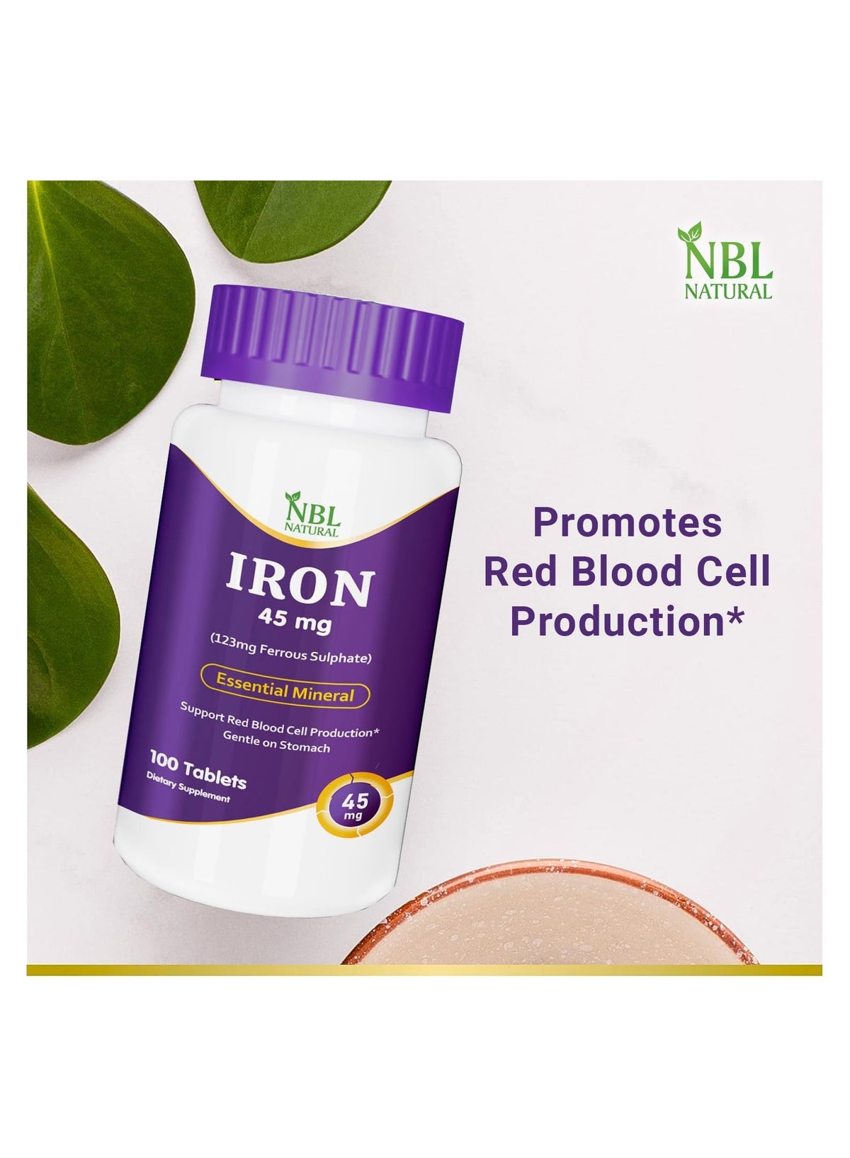 Nbl Natural Iron High Potency Ferrous Sulfate Iron Supplement 45Mg Tablets 100'S