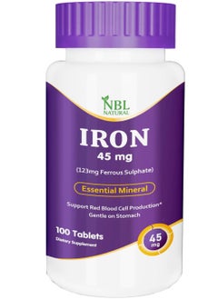 NBL Natural Iron High Potency Ferrous Sulfate Iron Supplement 45 mg 100 Tablets  - Image 1