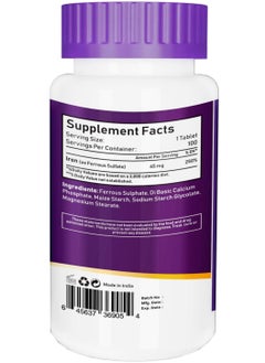 NBL Natural Iron High Potency Ferrous Sulfate Iron Supplement 45 mg 100 Tablets  - Image 2