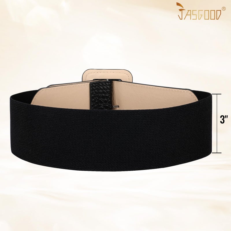 JASGOOD Women Wide Stretchy Belt Vintage Elastic Waist Belt for Dresses Fashion Ladies Waist Patent Leather Belt with Square Buckle - Image 5