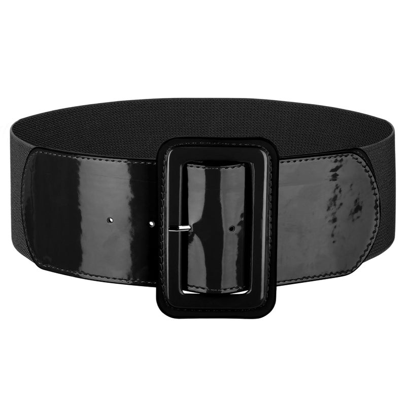 JASGOOD Women Wide Stretchy Belt Vintage Elastic Waist Belt for Dresses Fashion Ladies Waist Patent Leather Belt with Square Buckle - Image 1