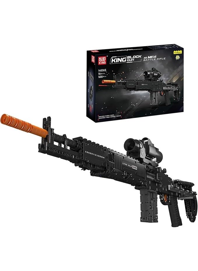 مولد كينج 14026 MK14 طقم بناء مسدس مع وظيفة إطلاق نار محاكاة،  طقم بناء نماذج عسكرية للبالغين، مجموعة ألعاب قابلة للتجميع كهدايا للأطفال والشباب، 1606 قطعة - Image 1