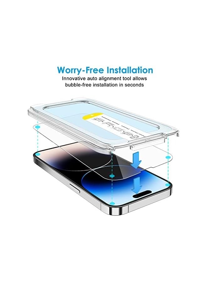 JETech One Touch Install Screen Protector for iPhone 14 Pro Max 6.7-Inch, Full Coverage Tempered Glass Film, Auto Alignment Tool Kit, HD Clear, 2-Pack - Image 2