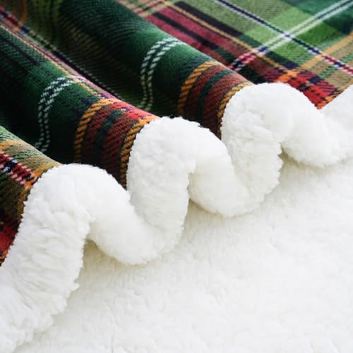 PU MEI Sherpa Fleece Throw Blanket 80" x 90" Reversible Plush Fluffy Large Big Blanket Lattice Flannel Blankets for All Season Use, Chrismas Green - Image 5