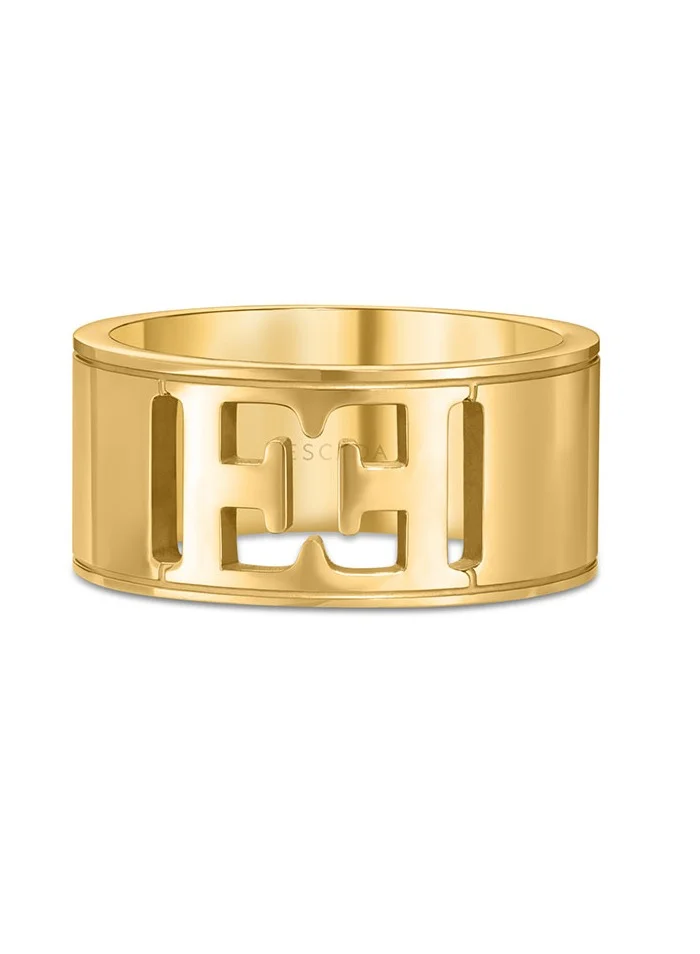 إسكادا خاتم إستيل مطلي بالذهب بشعار مقصوص