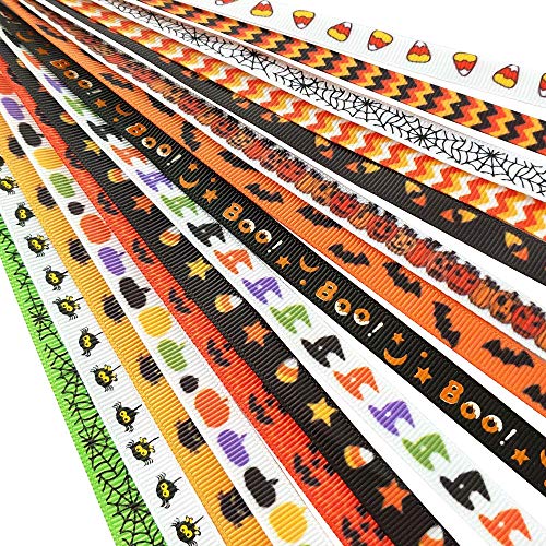 Chenkou Craft Assorted 15 Yards 3/8" (10mm) Grosgrain Ribbon DIY Craft Accessory Halloween Ribbons - Image 1