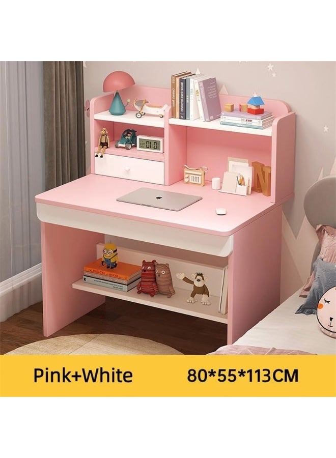  CityRiya-Long مكتب دراسة الأطفال ، طاولة تعلم الأطفال مع رف كتب متعدد الطبقات ، مكتب كتابة الطلاب ومكتب الكمبيوتر للأطفال ، مكتب ألعاب الأطفال للمدرسة المنزلية / غرفة النوم ، طاولة نشاط خشبية واسعة للقراءة / الكتابة / الألعاب (الوردي) - Image 2