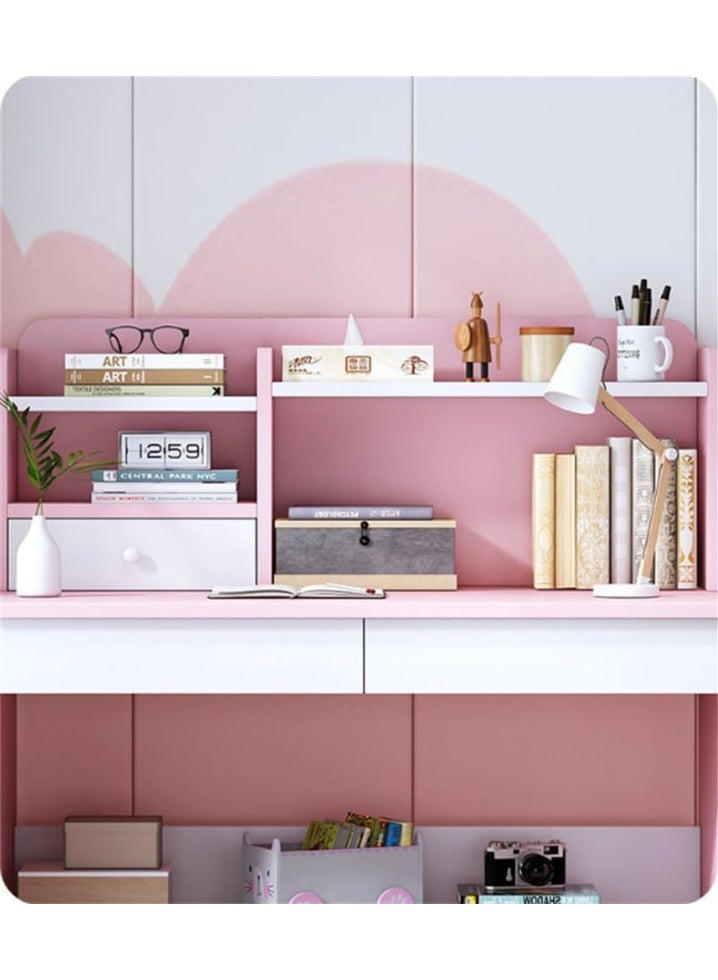  CityRiya-Long مكتب دراسة الأطفال ، طاولة تعلم الأطفال مع رف كتب متعدد الطبقات ، مكتب كتابة الطلاب ومكتب الكمبيوتر للأطفال ، مكتب ألعاب الأطفال للمدرسة المنزلية / غرفة النوم ، طاولة نشاط خشبية واسعة للقراءة / الكتابة / الألعاب (الوردي) - Image 3