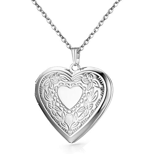 YOUFENG Oval Round Flower Locket Necklace that Holds Pictures Photo Locket Pendant Heart Silver-plated - Image 1
