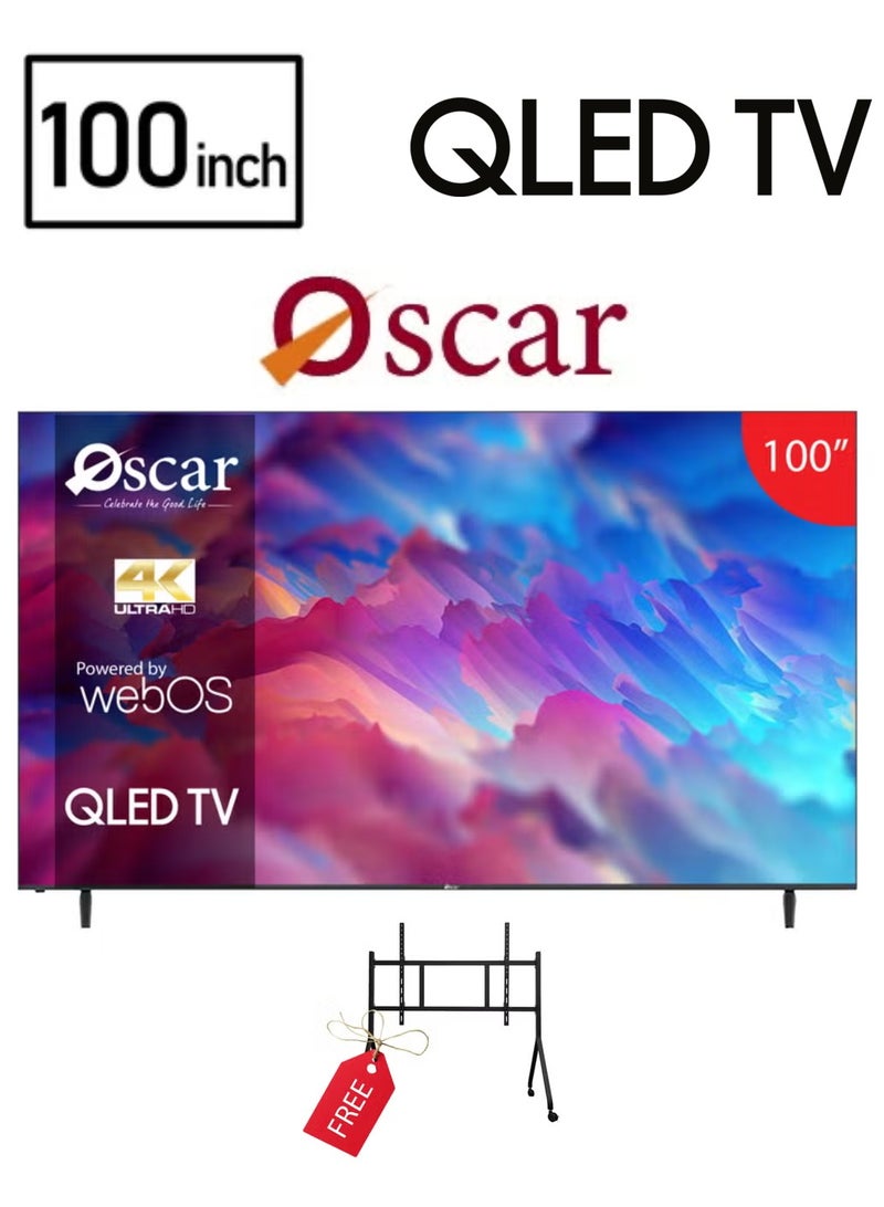 أوسكار شاشة ذكية اوسكار 100 بوصه كيوليد 4K نظام تشغيل ويبوس مع حامل ارضي موديل OS100QD4KW - Image 1