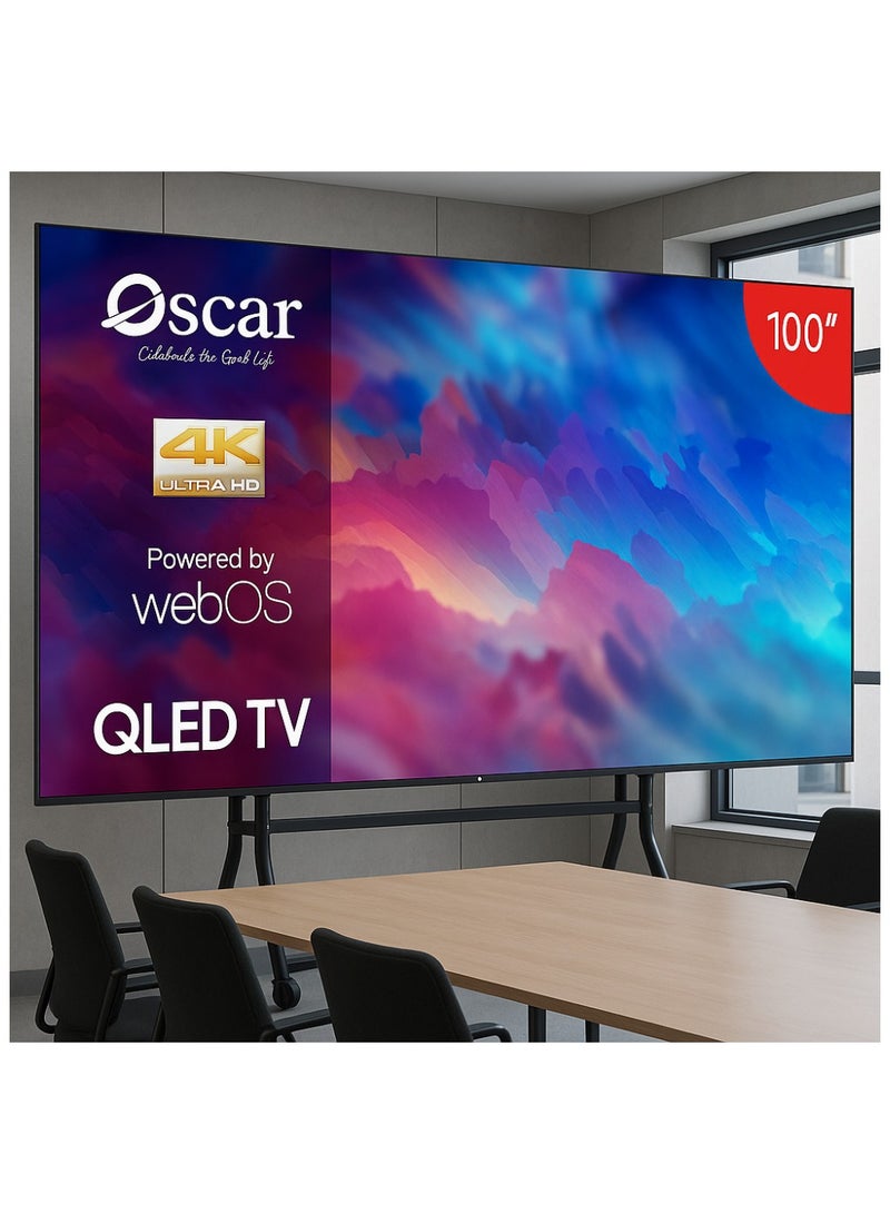 أوسكار شاشة ذكية اوسكار 100 بوصه كيوليد 4K نظام تشغيل ويبوس مع حامل ارضي موديل OS100QD4KW - Image 2
