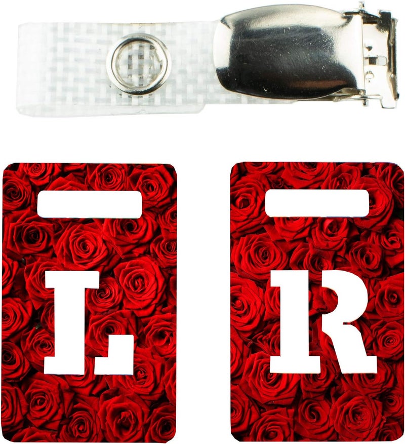 ROLSELEY X-ray Markers with Carry-on Strap Radiography Tablet Markers Radiopaque L and R for Radiographer with Red Roses Floral Pattern Clip with Metal Poppers - Image 1