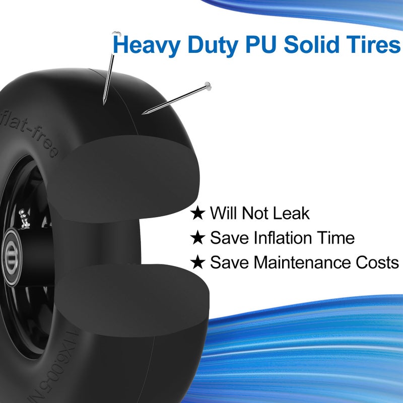 phepetroll 11x6.00-5 Flat Free Lawn Mower Tires and Wheels 3/4" 5/8" 1/2" Ball Bearings, 6"-8" Centered Hub 11x6-5 Zero Turn Mower Front Tires, Smooth Wheels for Commercial Grade Lawn - Image 5
