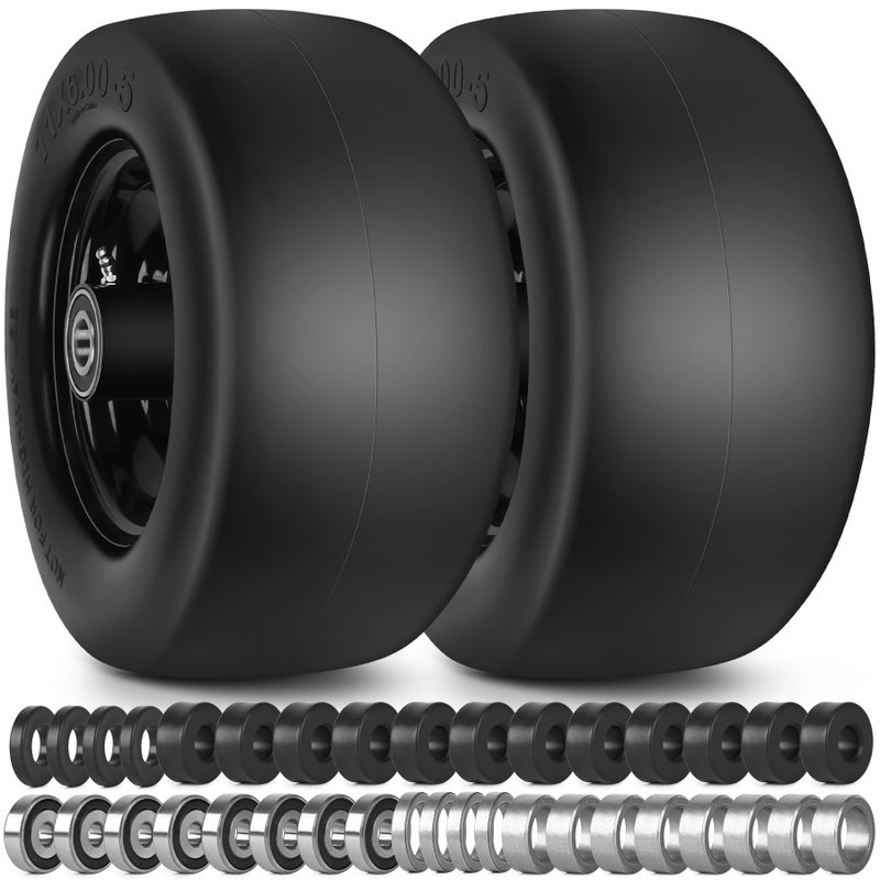 phepetroll 11x6.00-5 Flat Free Lawn Mower Tires and Wheels 3/4" 5/8" 1/2" Ball Bearings, 6"-8" Centered Hub 11x6-5 Zero Turn Mower Front Tires, Smooth Wheels for Commercial Grade Lawn - Image 1