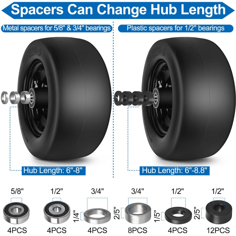phepetroll 11x6.00-5 Flat Free Lawn Mower Tires and Wheels 3/4" 5/8" 1/2" Ball Bearings, 6"-8" Centered Hub 11x6-5 Zero Turn Mower Front Tires, Smooth Wheels for Commercial Grade Lawn - Image 4