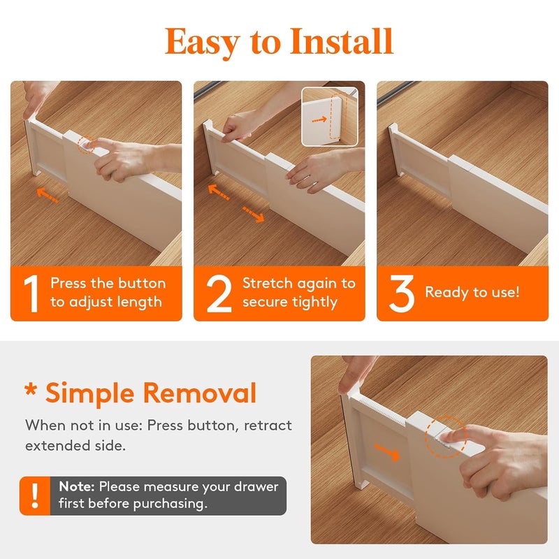 Lifewit Plastic Drawer Dividers Pack,Adjustable Drawer Organizers,Expanding Drawer Separators for Bedroom/Bathroom/Kitchen,6" High,34-50cm,8 Pieces - Image 3