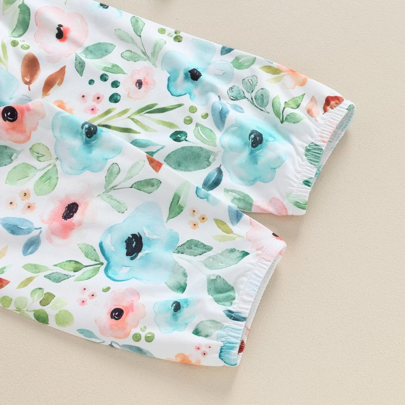 wybzd Im New Here Newborn Outfit Girl Boy Coming Home Clothes Ribbed Long Sleeve Romper Top Floral Pants Set 4pcs (Green New Here, 0-3 Months) - Image 5