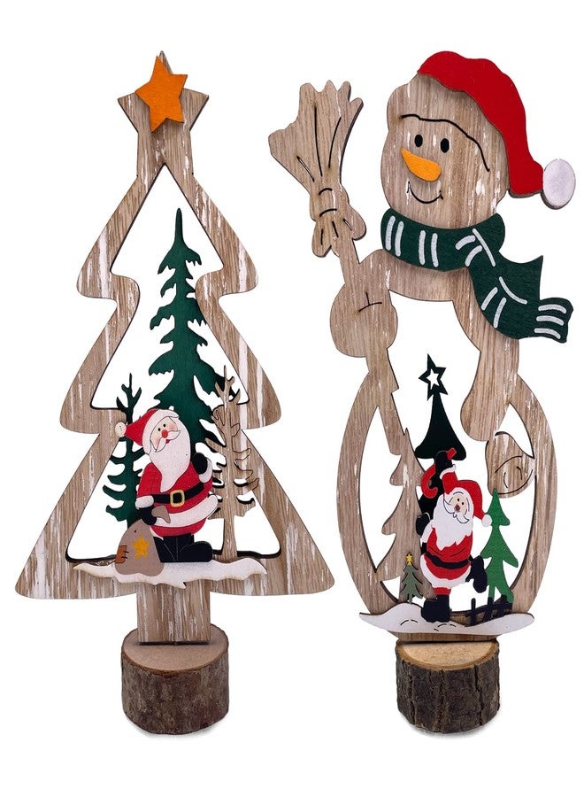 OperSeven 2Pcs Christmas Table Decoration Signs Joy Sign Christmas Table Centerpiece Snowman Wooden Party Decorations for Winter Holiday Christmas - Image 1