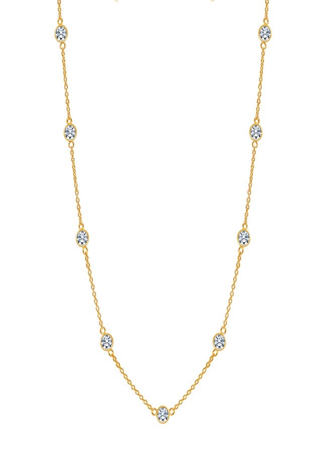 LeCalla 925 Sterling Silver CZ Station Necklace for Women | Italian Round Cubic Zirconia Station Chain Necklace, Made in Italy (16, 18, 20, 24 Inches), Length 16" + 1" Ext. (Women's Choker Length - Image 1