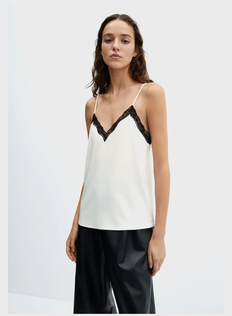 MANGO Strappy Lace Detail Top