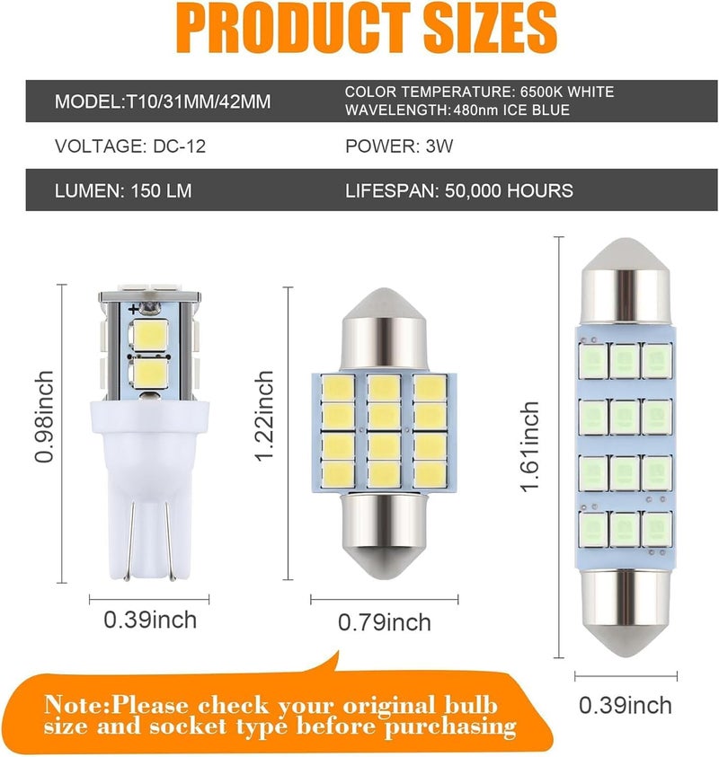 iFunyLED 24 Pieces Dome Light LED Car Interior Bulb Kit Set 194 T10 DE3175 578 31mm 42mm Bulbs Interior Replacement Lights for Car Map License Plate Door Side Marker Cornering Trunk - White+Ice Blue - Image 2