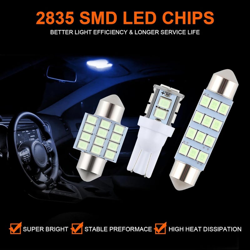iFunyLED 24 Pieces Dome Light LED Car Interior Bulb Kit Set 194 T10 DE3175 578 31mm 42mm Bulbs Interior Replacement Lights for Car Map License Plate Door Side Marker Cornering Trunk - White+Ice Blue - Image 5