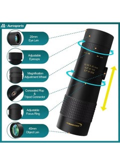 Aurosports 10-30x40 Zoom Monocular - High Power Dual Focus Prism Compact Monoculars for Adults Kids, Lightweight Pocket Monoscope with Bak4 Lens Hiking Hunting Bird Watching Camping Gifts  - Image 2