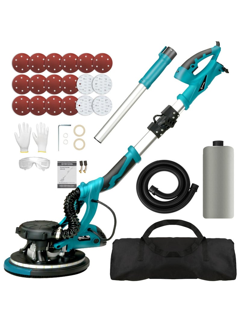 XiuWoo Electric Drywall Sander, 1050W Power Drywall Sander with Vacuum Dust Collector, 5 Speed 1800RPM with Sanding Discs and Foldable Extendable Pole, Double-Deck LED Lights, 18pcs Sanding Discs - Image 1