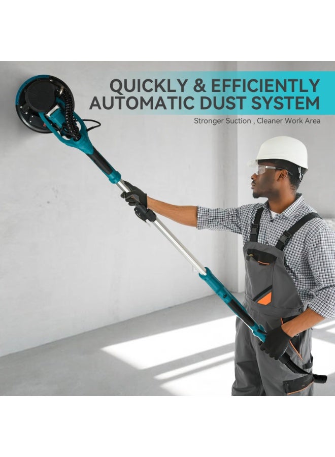 XiuWoo Electric Drywall Sander, 1050W Power Drywall Sander with Vacuum Dust Collector, 5 Speed 1800RPM with Sanding Discs and Foldable Extendable Pole, Double-Deck LED Lights, 18pcs Sanding Discs - Image 3