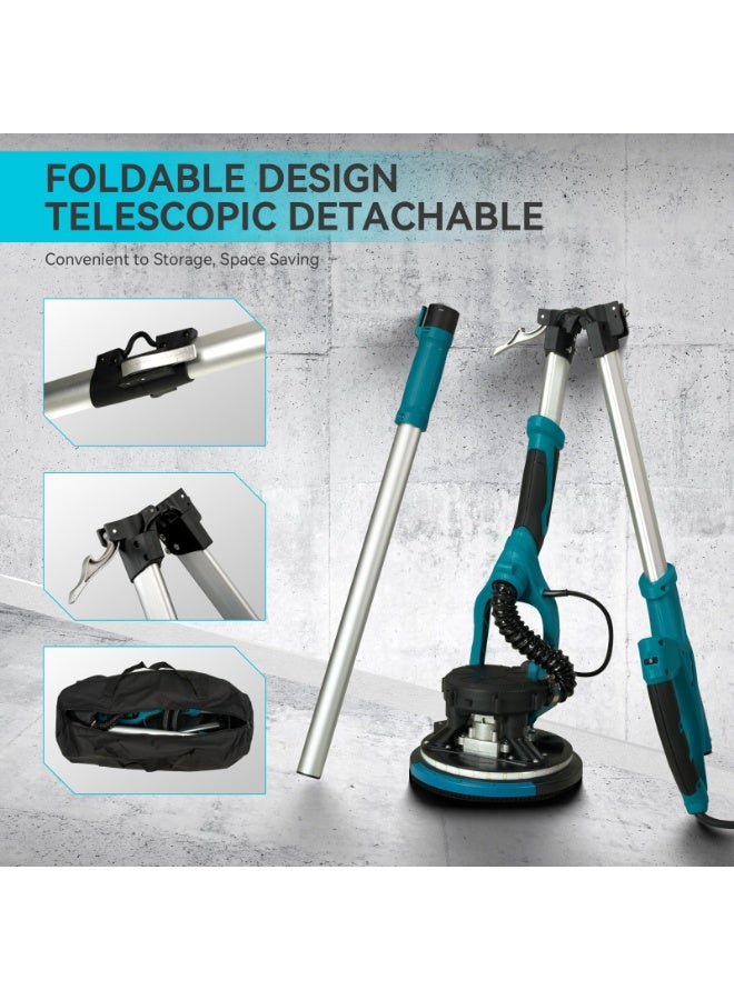 XiuWoo Electric Drywall Sander, 1050W Power Drywall Sander with Vacuum Dust Collector, 5 Speed 1800RPM with Sanding Discs and Foldable Extendable Pole, Double-Deck LED Lights, 18pcs Sanding Discs - Image 5