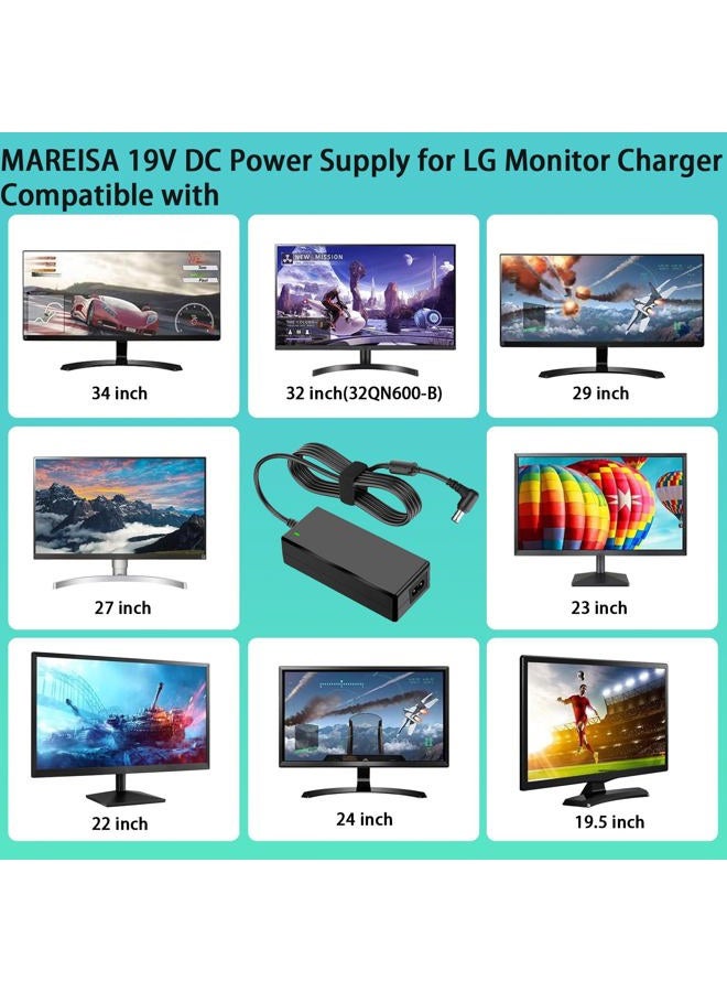 Mareisa for LG Monitor Power Supply 19V 3.42A Power Adapter Compatible with LG 34" 32" 29" 27" 24" 23" 22" 20" 19" LCD LED HD TV Monitor Charger Power Cord - Image 2