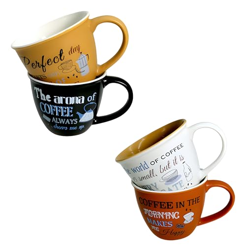 Lemon Tree Ceramic Coffee Cups - Set of 4, 220ml Each Cup, Microwave & Dishwasher Safe, Mugs with Handle for Cappuccino, Milk, Latte hot/Cold Drinks - Image 3