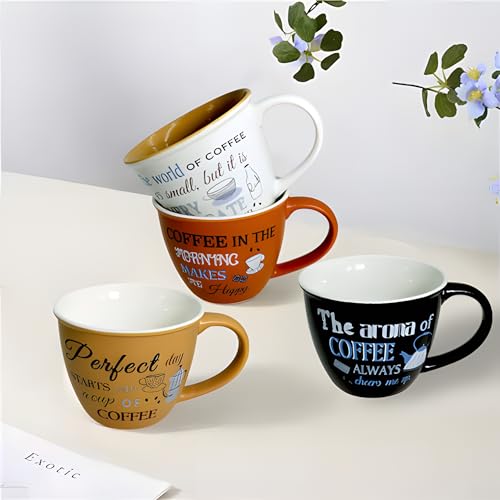 Lemon Tree Ceramic Coffee Cups - Set of 4, 220ml Each Cup, Microwave & Dishwasher Safe, Mugs with Handle for Cappuccino, Milk, Latte hot/Cold Drinks - Image 2