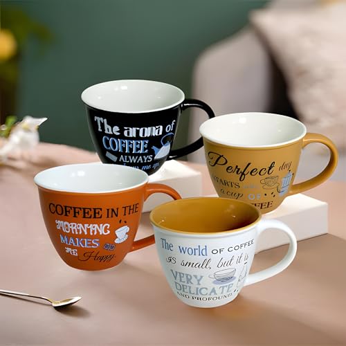 Lemon Tree Ceramic Coffee Cups - Set of 4, 220ml Each Cup, Microwave & Dishwasher Safe, Mugs with Handle for Cappuccino, Milk, Latte hot/Cold Drinks - Image 1
