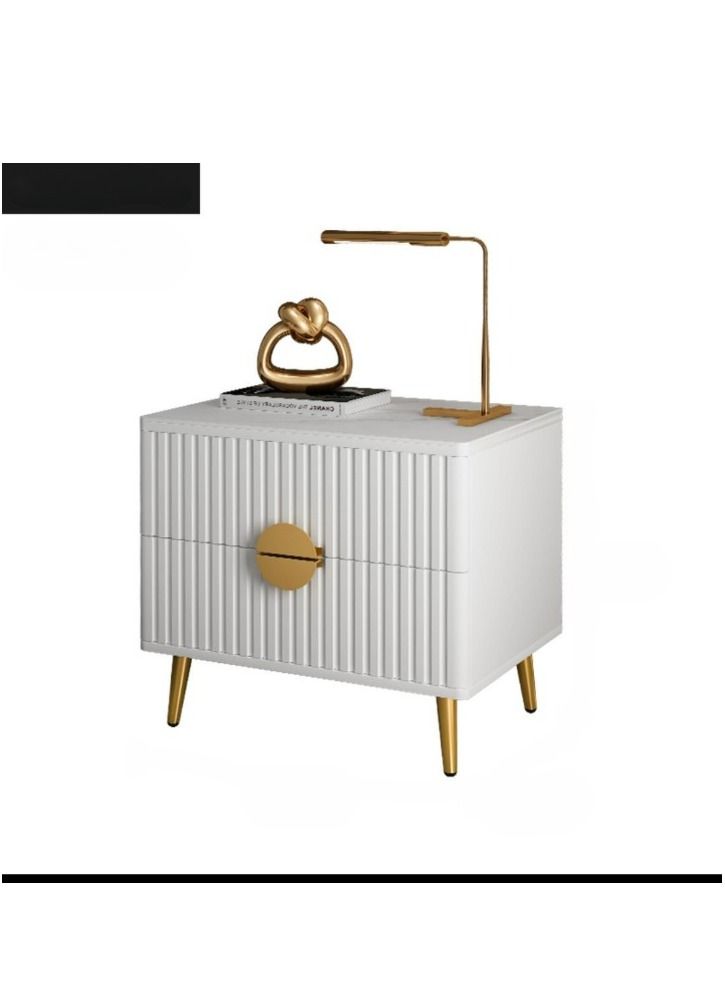 أيه دابليو دي منضدة بجانب السرير من الخشب الصلب مع أرجل معدنية من الحديد، طاولة جانبية بتصميم كلاسيكي, لغرفة النوم والمكتب وغرفة المعيشة. 50 ارتفاعًا × 50 عرضًا × 40 عمق سم. - Image 1