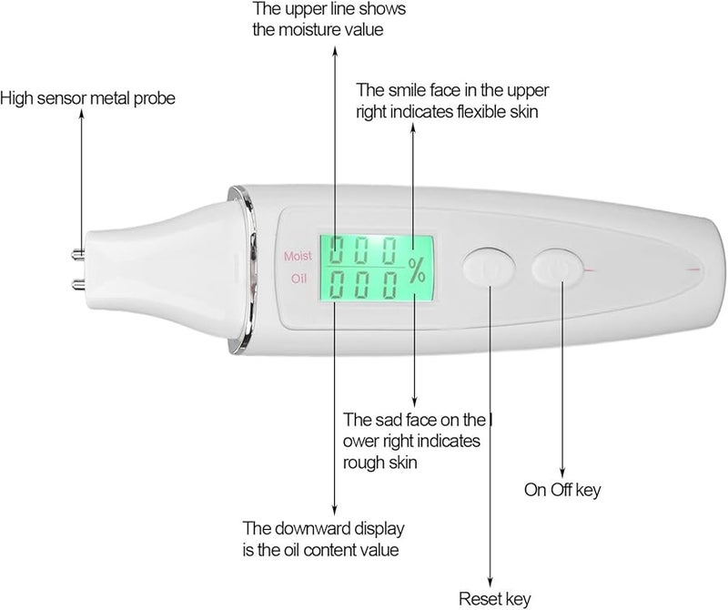جهاز تحليل البشرة الرقمي المحمول بقلم شاشة LCD لقياس الترطيب والزيوت باللون الأبيض - Image 3