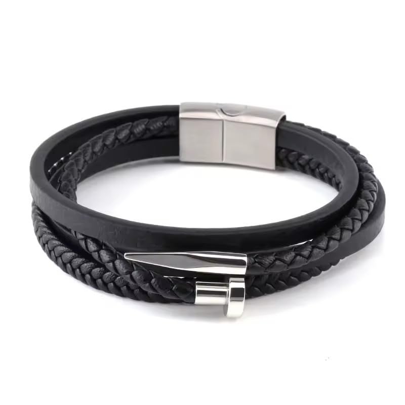 Vientiq Black Braided Leather Bracelet For Men - Image 1