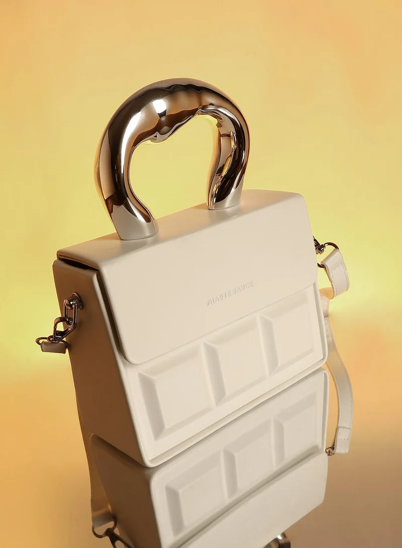 Haute Sauce Haute Sauce Women's The Caldera Quilt Hand Bag For Casual Wear | Cream White Colour | One-Size| Magnetic Closure | Vegan Leather Material | Detachable Sling | Handbag For Woman & Girls