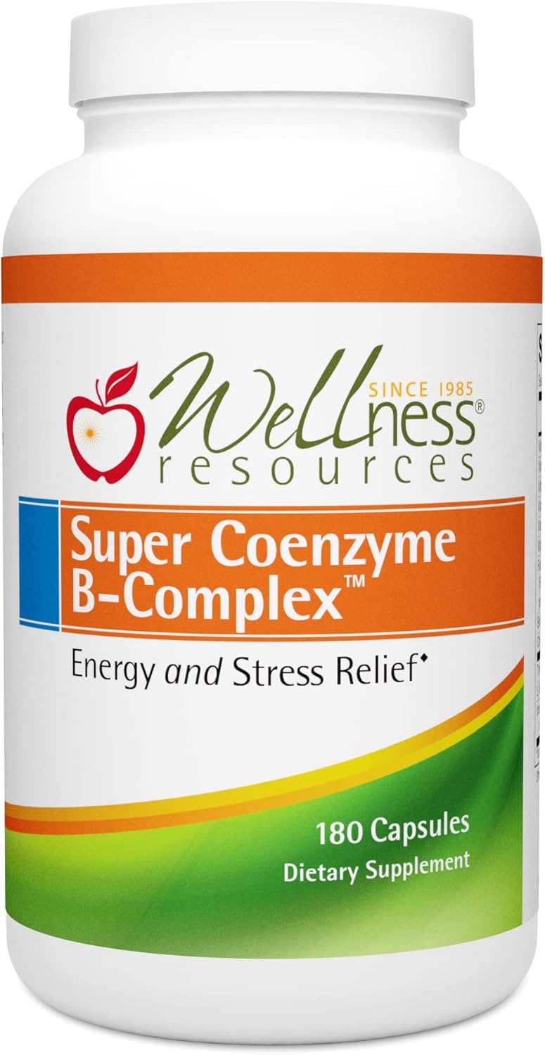 Wellness Resources Super Coenzyme B Complex  180 Capsules  Vitamin B12 Vitamin B Complex for Hair Growth Adrenal Support  Stress Relief  Methylated B12 Folate Biotin Riboflavin Thiamine - Image 1