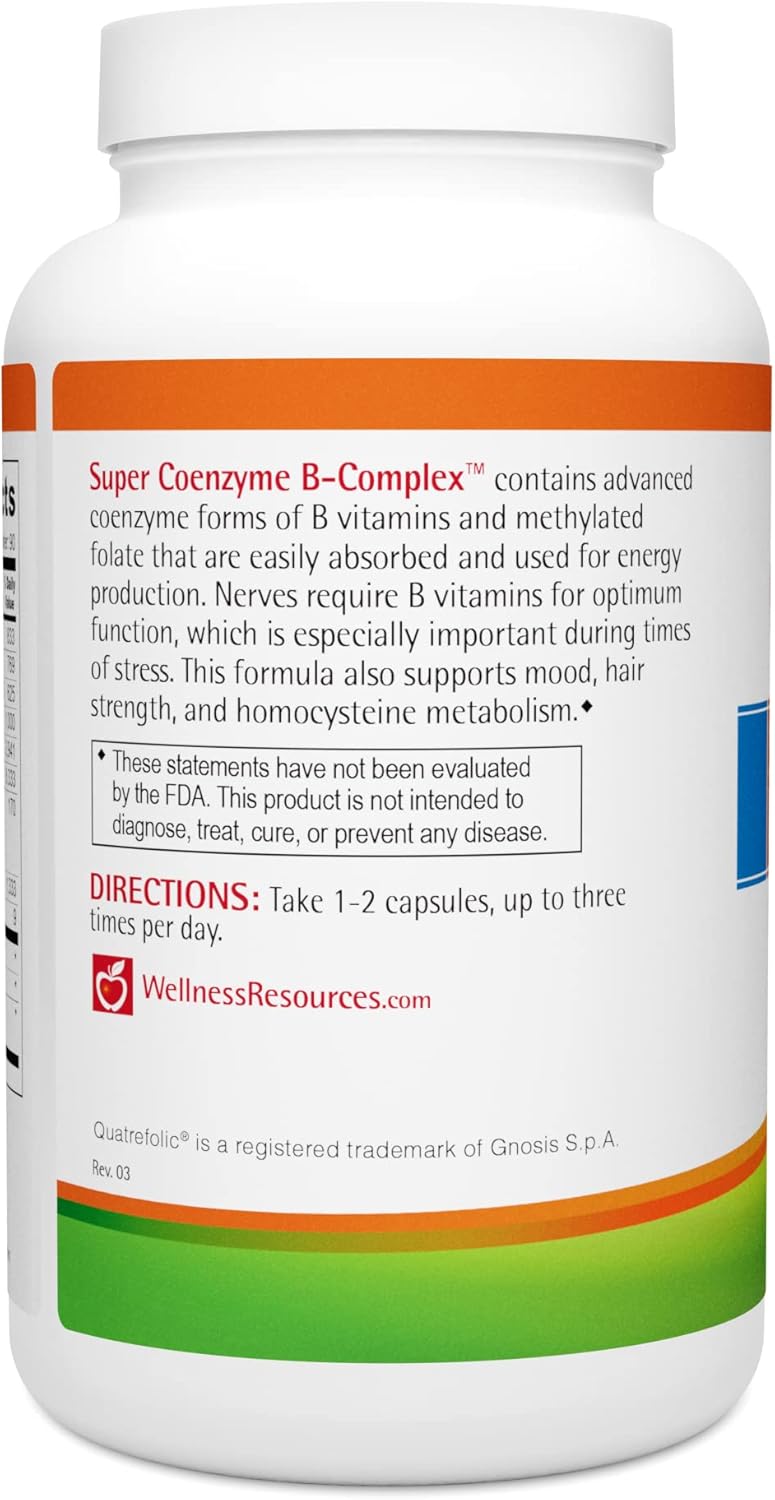 Wellness Resources Super Coenzyme B Complex  180 Capsules  Vitamin B12 Vitamin B Complex for Hair Growth Adrenal Support  Stress Relief  Methylated B12 Folate Biotin Riboflavin Thiamine - Image 5