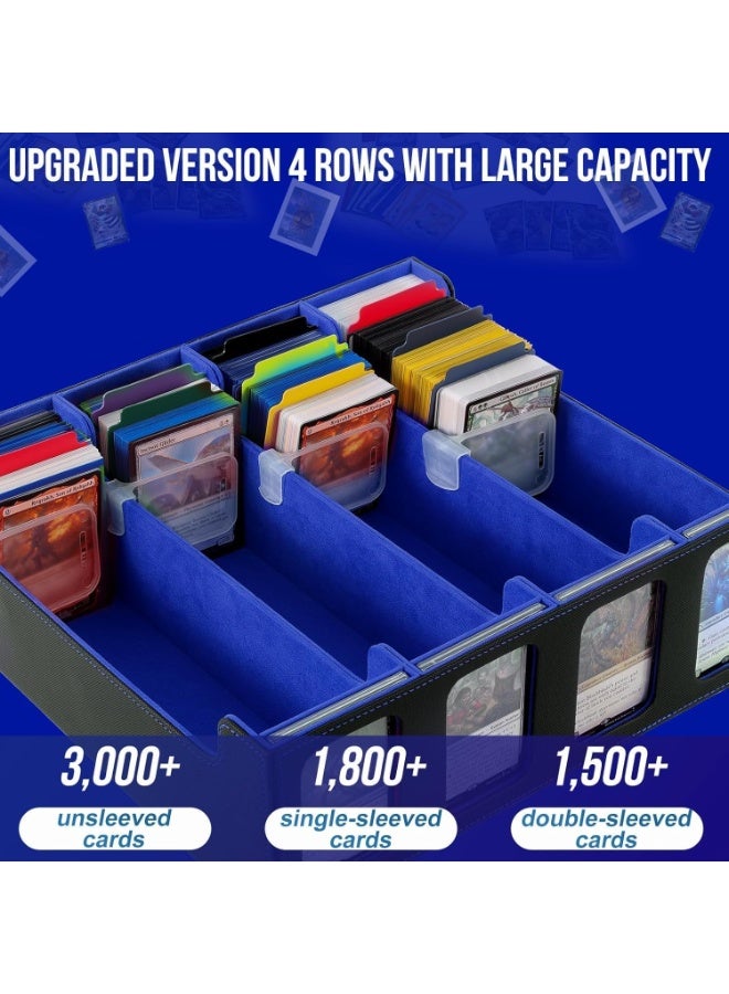 يونيكبيبي صندوق تخزين بطاقات التداول الفاخر، 4 صفوف بسعة كبيرة، علبة هواة لهواة الكروت مع 12 فاصل ملوّن، غطاء مغناطيسي مع نوافذ عرض، حافظة بطاقات جلدية لتخزين البطاقات القابلة للتجميع، مثالي لألعاب الكروت - Image 2