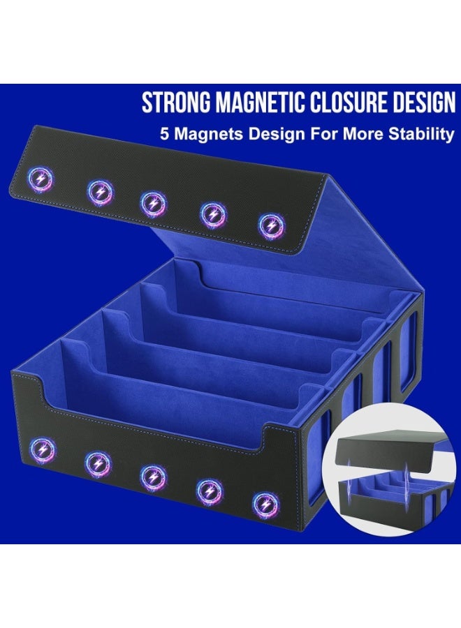 يونيكبيبي صندوق تخزين بطاقات التداول الفاخر، 4 صفوف بسعة كبيرة، علبة هواة لهواة الكروت مع 12 فاصل ملوّن، غطاء مغناطيسي مع نوافذ عرض، حافظة بطاقات جلدية لتخزين البطاقات القابلة للتجميع، مثالي لألعاب الكروت - Image 4