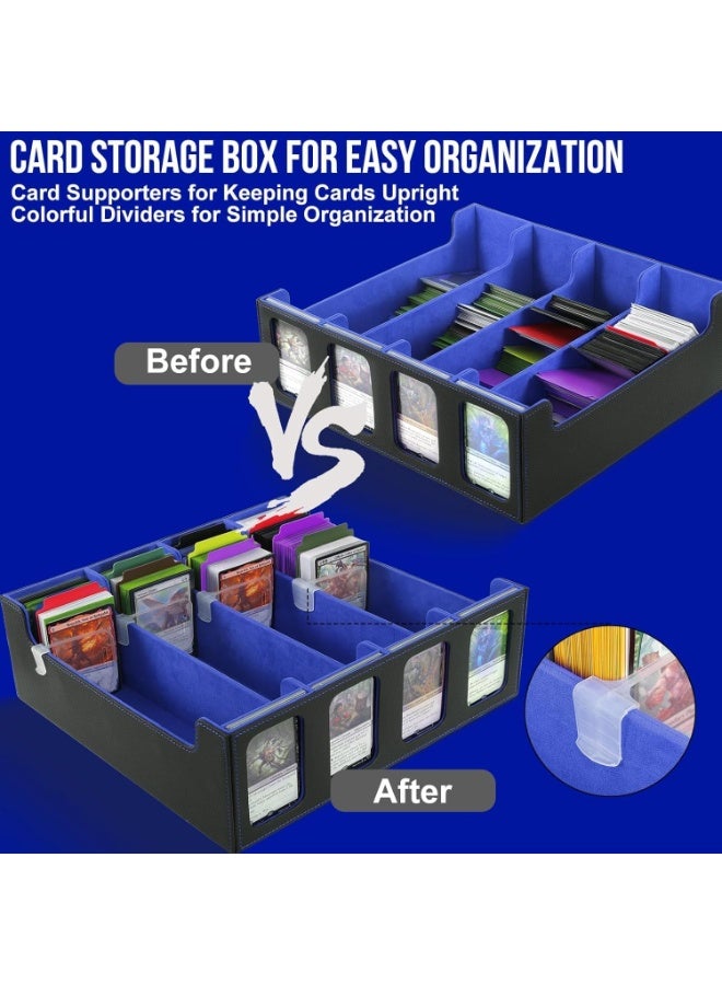 يونيكبيبي صندوق تخزين بطاقات التداول الفاخر، 4 صفوف بسعة كبيرة، علبة هواة لهواة الكروت مع 12 فاصل ملوّن، غطاء مغناطيسي مع نوافذ عرض، حافظة بطاقات جلدية لتخزين البطاقات القابلة للتجميع، مثالي لألعاب الكروت - Image 5