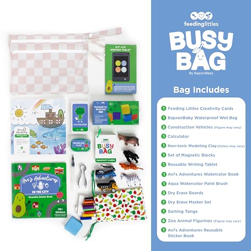 BapronBaby Feeding Littles Busy Bag by BapronBaby (Pink Checkerboard) - Toddler Travel Activity Kit, Restaurant Activity Kit for Independent and Family-Wide Play, Age 3+ - Image 2