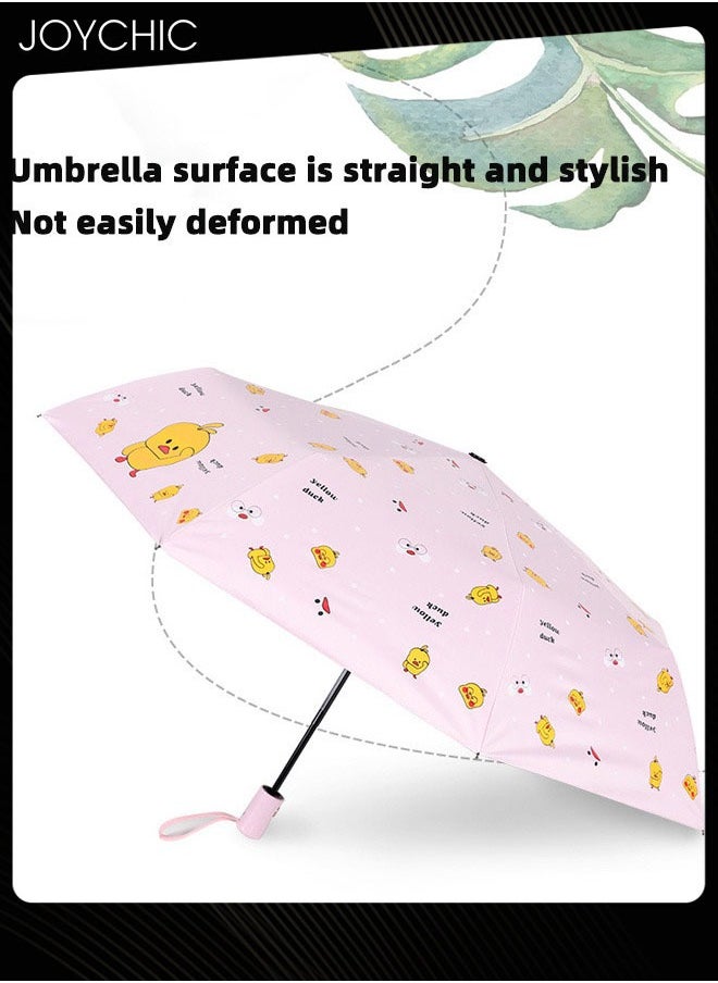 Joychic - Auto 8 Ribs Windproof 3 Folding Travel Umbrella UV Protection Print Sun Umbrella Pink - Image 1