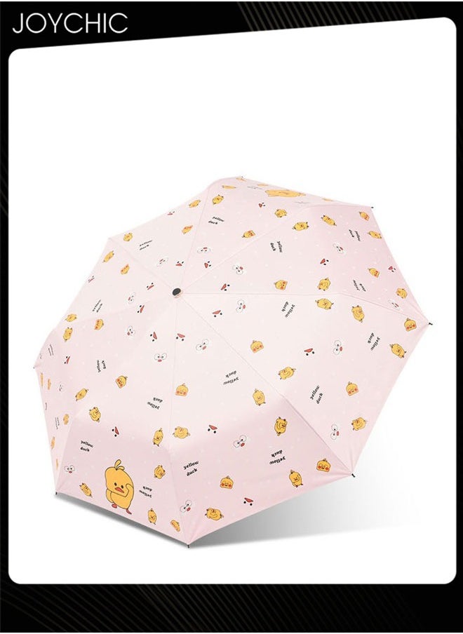 Joychic - Auto 8 Ribs Windproof 3 Folding Travel Umbrella UV Protection Print Sun Umbrella Pink - Image 1