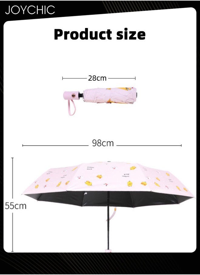 Joychic - Auto 8 Ribs Windproof 3 Folding Travel Umbrella UV Protection Print Sun Umbrella Pink - Image 1