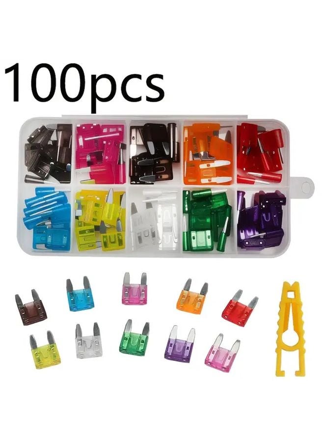 100 قطعة من الصمامات المصغرة من 2 أمبير إلى 35 أمبير مع صندوق بلاستيكي ومشبك - Image 1